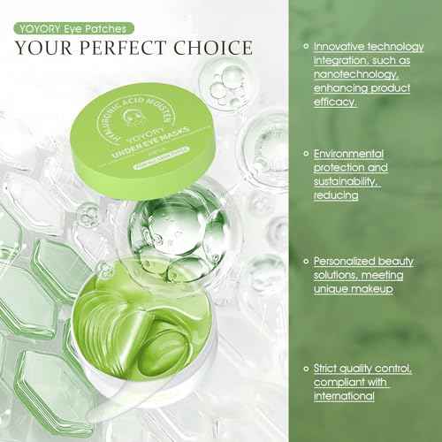 Under Eye Patches Masks - for Eye Bags with Collagen and Hyaluronic Acid, Dark Circles,and Fine Lines, Fade Wrinkles Treatment for Women and Men - 60 Pcs Green