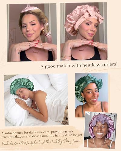 YANIBEST Satin Sleep Bonnet for Women with Flowers - Reduce Frizz & Prevent Hair Damage