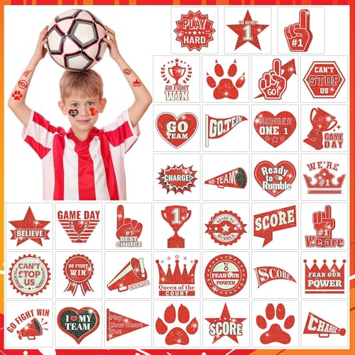 Red Team Spirit Temporary Tattoos, 180 Pcs 36 Styles