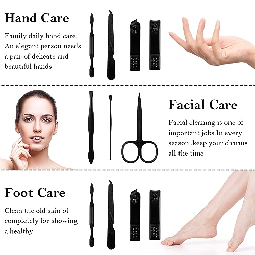 Black Manicure Set 8-in-1 Nail Clipper Grooming Kit for Men & Travel