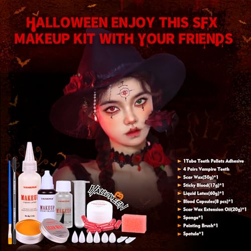 Halloween Vampire Makeup SFX Kit with Liquid Latex & Fake Blood