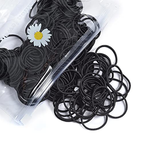 Black Hair Elastics for Girls, 100 Pack Soft Rubber Bands