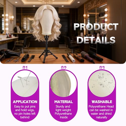 Canvas Wig Head Mannequin with Tripod Stand | Adjustable