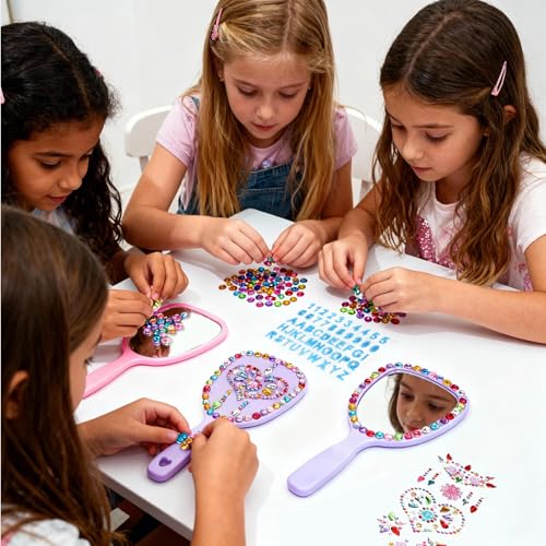 Handheld Mirrors with Gem Stickers - 6 Pack DIY Craft Kit