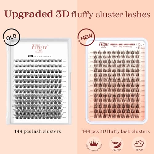 Higu clace Cluster Lashes 140Pcs, 3D Multiple Layers Eyelash Clusters Mix12-18mm, Fluffy Lash Clusters D Curl, Curled and Lightweight DIY Lash Extension Large Tray (3D Curled Mix12-18mm)