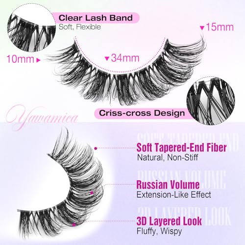 Yawamica Russian Volume 3D Wispy Lashes D Curl 8 Pairs
