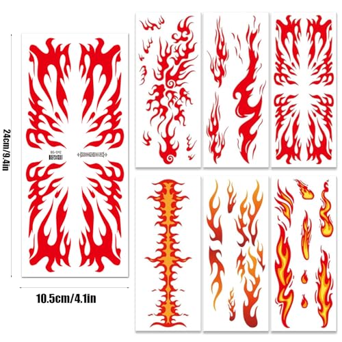 Flame Temporary Tattoo Stickers 6-Pack Waterproof