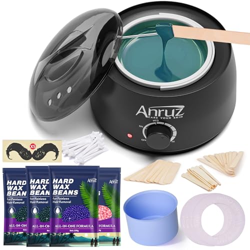 Waxing Kit for Women Men - Wax Kit for Hair Removal with Silicone Bowl,4 Bags Hard Waxing Beads and 30 Sticks - at Home Use Wax Warmer for Full Body, Bikini, Eyebrow, Face, Sensitive Skin