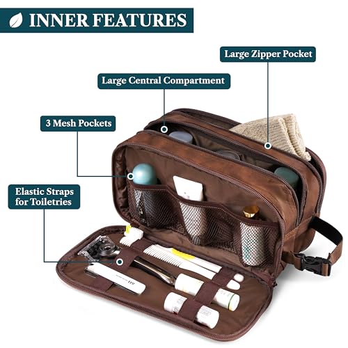 PAVILIA Large Light Brown Toiletry Bag for Men Dopp Kit Travel Organizer