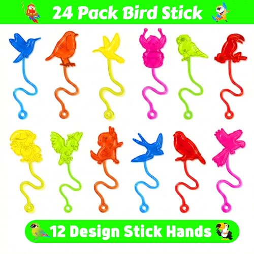 48 PCS Bird Tropical Party Favors Set - Stick Hands & Tattoos