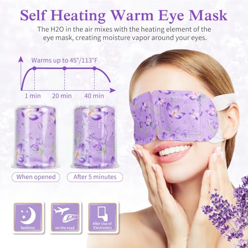 Steam Eye Mask 12 Packs, Lavender Self Heating Eye Mask, SPA Warm Eye Mask, Disposable Heated Sleep Eye Mask for Dry Eyes, Dark Circles, Puffy Eyes, Puffiness, Relief Stress Eye Fatigue, Migraine