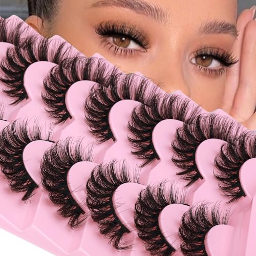 JIMIRE Mink Lashes Wispy Cat Eye Lashes Full 6D Volume False Eyelashes that Look Like Extensions 16MM Thick Soft D-Curly Fake Lashes 7 Pairs Pack