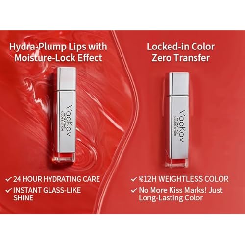 Glossy Lip Stain ? Hydrating Tinted Lip Oil Stain with High-Shine Gloss Finish, Non-Sticky Moisturizing Lip Tint, Long-Lasting Stain for Soft & Plump Lips (02 PEACH BANG, 1 Count)