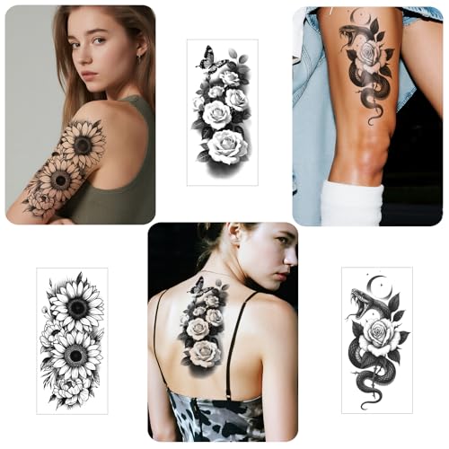 Flower Temporary Tattoos, 92 Sheets Waterproof Fake Tattoos for Women