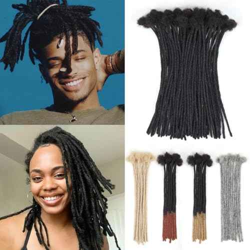 12 Inch 40 Strands Loc Extensions Human Hair, 0.6cm Pencle Size Dreadlock Extensions Human Hair for Women Men Full Handmade Permanent Dreads Locs(Natural Black)