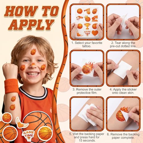 96 Pcs Basketball Temporary Tattoos for Kids