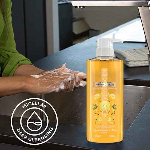 Safeguard Antibacterial Liquid Hand Soap, Micellar Deep Cleansing, Washes Away 99% Bacteria, Made with Natural Moisturizers & Skin Conditioners, PH Balanced, Sparkling Citrus Scent 15.5 oz (Pack of 4)