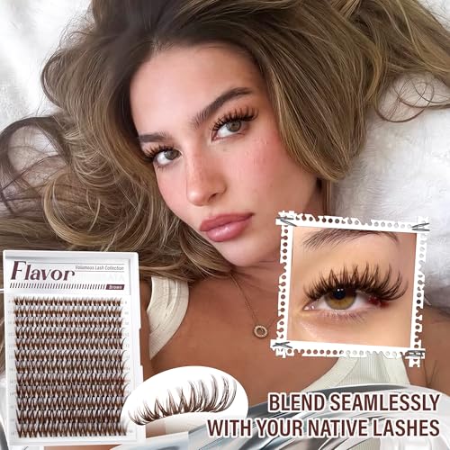 PHKERATA Brown Lash Clusters - Wispy C Curl Eyelash Extensions, 8-18mm, 132Pcs