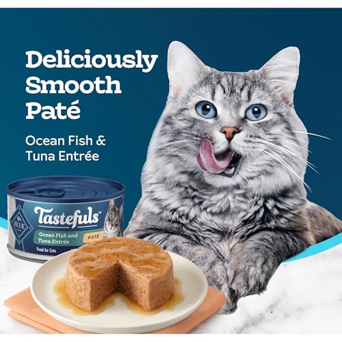 Blue Buffalo Tastefuls Wet Cat Food Paté, Made with Natural Ingredients | Ocean Fish and Tuna Entrée, 3-oz. Cans (24 Count)