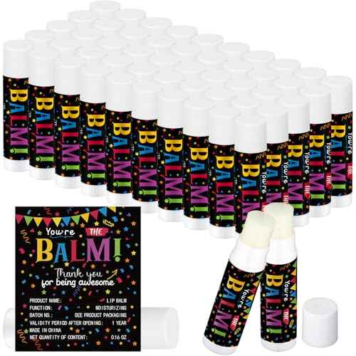 50 Pack Christmas Employee Appreciation Gifts Bulk Lip Balms Bulk Christmas Stocking Stuffers Xmas Party Gift Team Coworker Thank You Gifts Basket Stuffers for Women Men Teacher Staff(Balm)