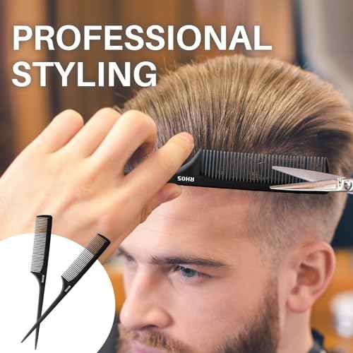 RHOS Rat Tail Combs for Parting, Fine Tooth Teasing Comb with Pick, 2 Pack Hair Styling Combs Set for Women and Men, Black, ABS Material