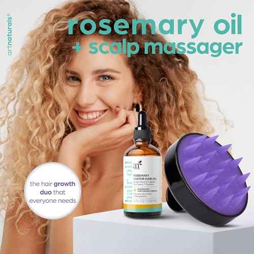 ArtNaturals Organic Rosemary & Castor Hair Growth Oil + Scalp Massager Set ? Hair Relaxer for Dry, Itchy Scalp, Thickening & Hydration - Scalp Oil Products For Damaged Hair & Split Ends ? 4.0 oz