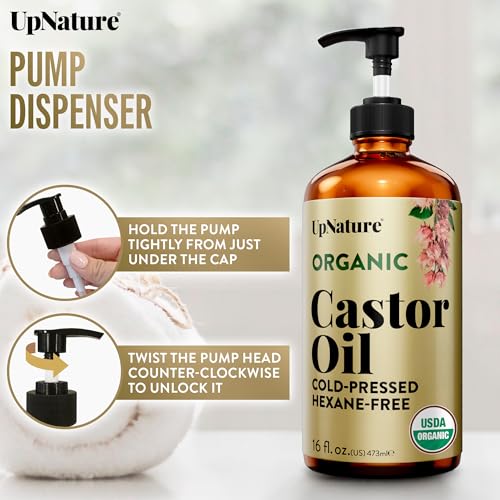 Organic Castor Oil - 16oz Cold Pressed, Pure & Hexane Free for Hair & Skin