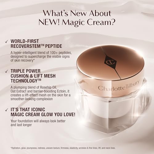 Charlotte Tilbury Magic Cream Face Moisturizer - Firming & Hydrating Face Cream to Create a Smoother-Looking Base for Makeup - Enriched with Vitamins C & E, Peptide Complex & Hyaluronic Acid