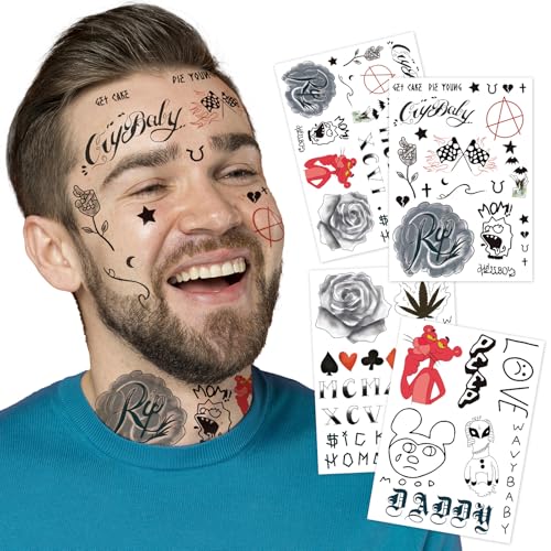 4-Sheet Rapper Temporary Tattoos - Waterproof Hip-Hop Face & Body