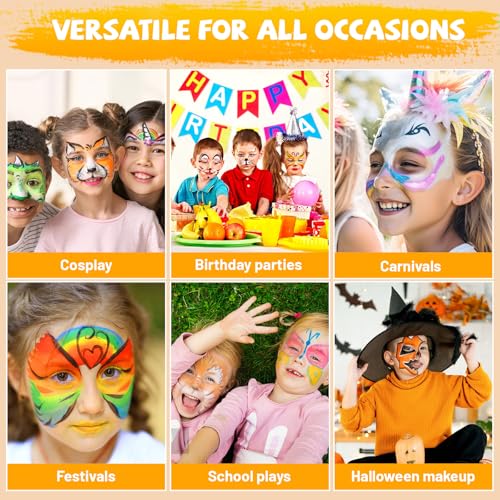 12-Color Water Activated Face Paint Kit with Brushes & Stencils