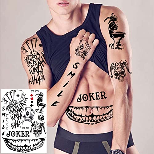 6 Sheets Joker Temporary Tattoos for Men Women Kids