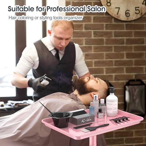 Salon Cart Tray Tattoo Tray for Hair Stylist Salon Trolley Cart with Wheels Rolling Trolley-Pink