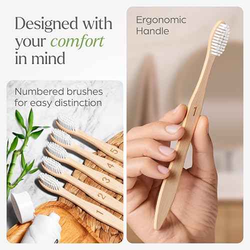 Bamboo Toothbrushes 10 Pack ? Natural Toothbrushes, Plant-Based Soft Bristles ? Eco-Friendly Wooden Toothbrush