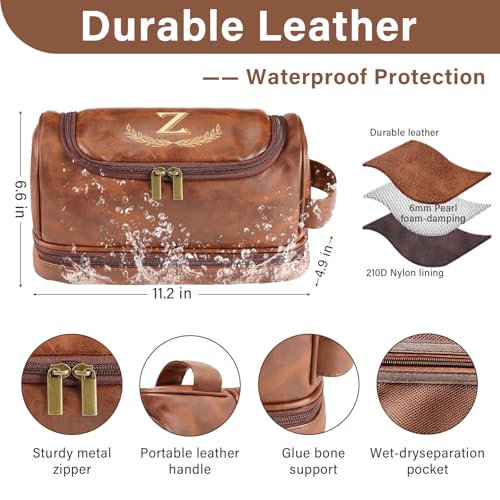 Personalized Gifts for Men -Father Day Gifts Personalized Toiletry Bag with Engraved Monogram - Leather Travel Kit Shaving Organizer - Unique Present for Him, Husband, Dad £¨J£©