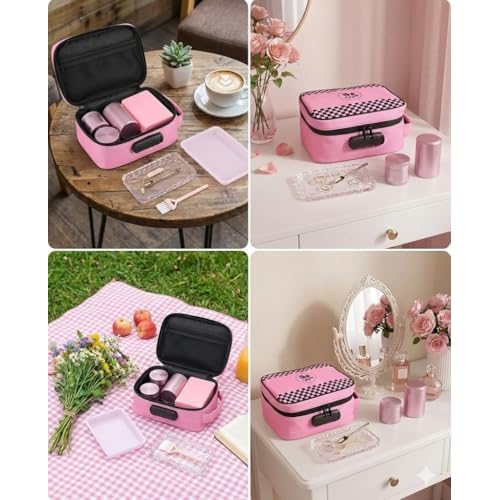 ANZOME Large Smell Proof Storage Bag, Lockable Travel Organizer Case with 3-Digit Combination Lock, Activated Charcoal Odor Control, Waterproof Zipper Pouch with 7 Accessories, Pink