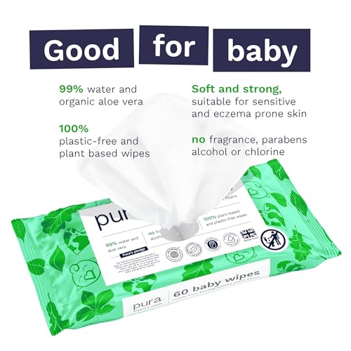 Pura Natural Baby Wipes 99% Water, 10 Pack (600 Wipes)