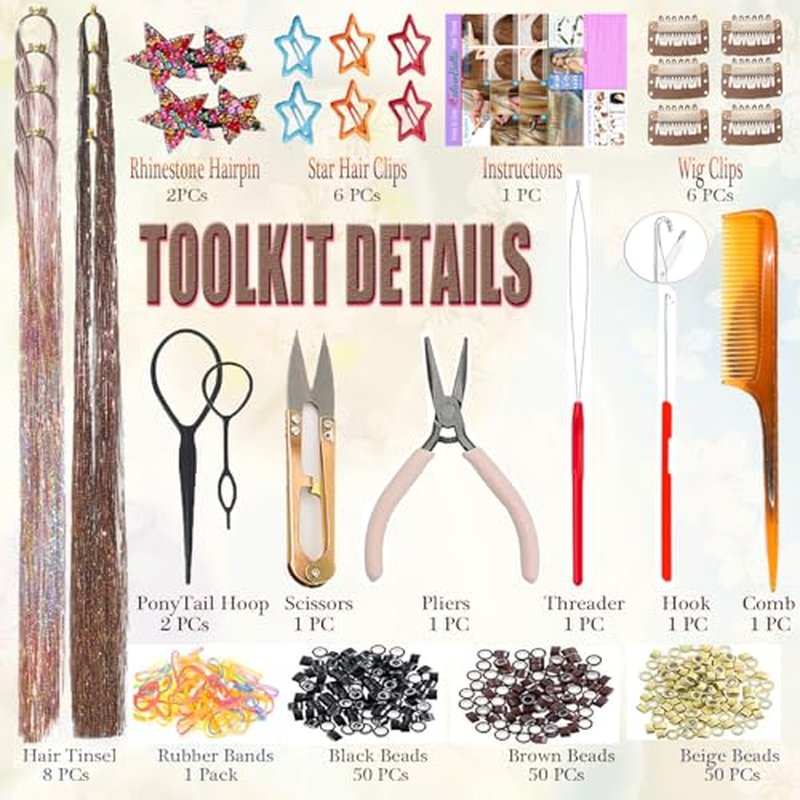 Hair Tinsel 48" 8 Pack 2000 Strands Pink Brown