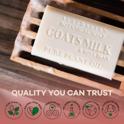 Australian Botanical Soap 6.5 oz, Pack of 4 Goat Milk Soap Bars with Soya Bean Oil, Organic Shea Butter, Natural Soap Base for All Skin Types