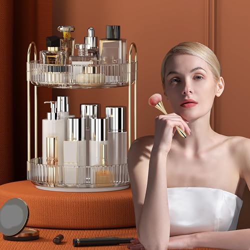 360 Rotating Makeup Organizer - 2 Tier Cosmetic Storage