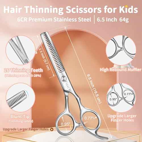 CIICII Kids Hair Cutting Scissors Shears Kit, Safety Round Tip Barber Haircut Scissors Set (Hair Trimming Hairdressing Haircutting Thinning Shears) for Baby Toddler Children, Hairdresser Home Salon