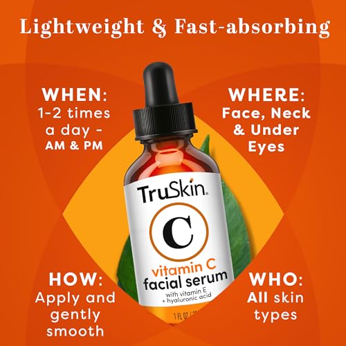 TruSkin Vitamin C Serum – Anti Aging Facial Serum with Vitamin C, Hyaluronic Acid, Vitamin E & More – Brightening Serum for Dark Spots, Even Skin Tone, Eye Area, Fine Lines & Wrinkles, 1 Fl Oz