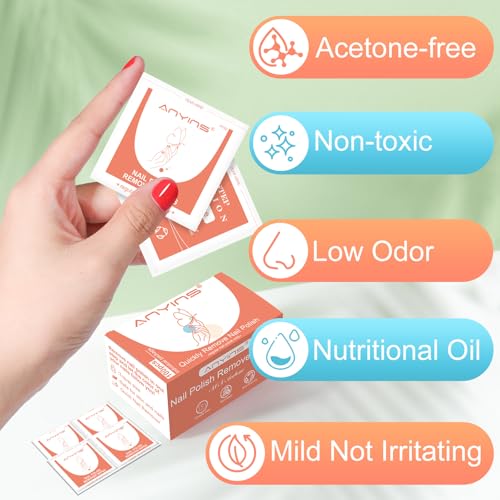 ANYINS 100-Pack Acetone-Free Nail Polish Remover Pads - Travel Wipes