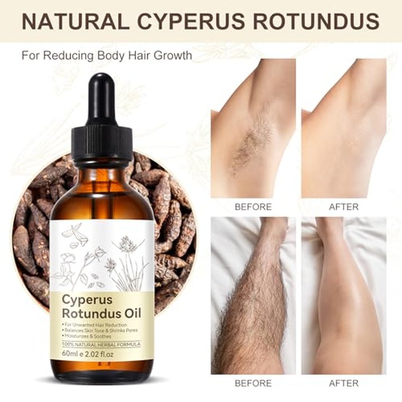 NIFEISHI Cyperus Rotundus Oil for Hair Removal - Natural Formula to Reduce Unwanted Body Hair Growth, Shrink Pores, Moisturize & Soothe Skin - Gentle & Suitable for All Skin Types - 2.02 Fl Oz / 60ml