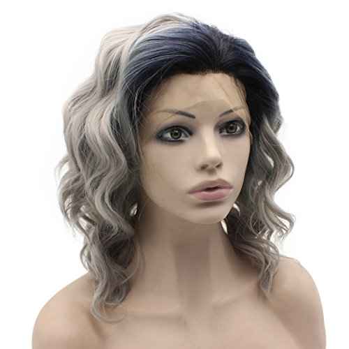 MX angel Shoulder Length Heat Friendly Synthetic Lace Front Stylish Ombre Gray Wig