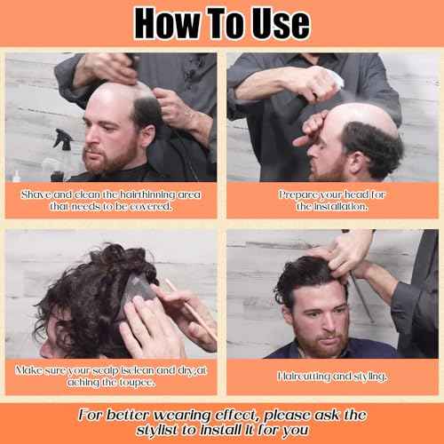 CARA Human Hair Toupee for Men, 8 x 10 inches, Ultra Thin Skin 0.04mm, V-loop, Medium Light Density, Color 1b (8X10 Exquisite box packaging)