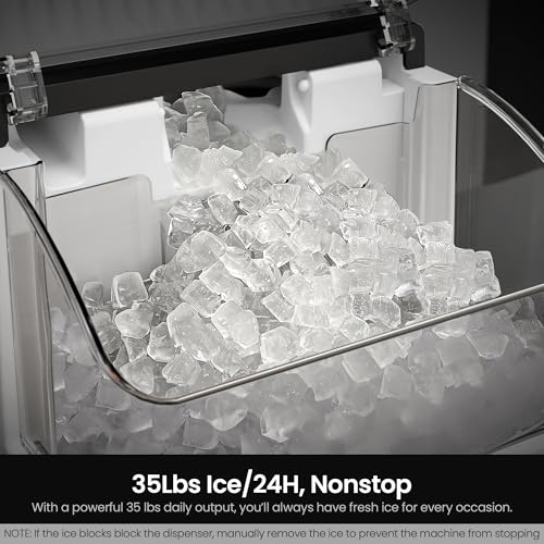 Kismile Portable Nugget Ice Maker - 35lbs/Day, Self-Cleaning