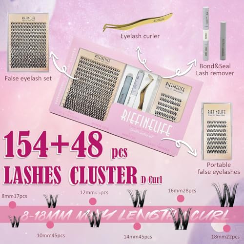 Lash Clusters Extension Kit 180pc - DIY False Eyelashes with Glue & Tweezers