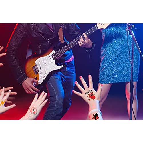 420 Pieces Rock and Roll Temporary Tattoos - 80s 90s Party Supplies Musician Guitar Rap Birthday Party Favors Decorations Tattoo