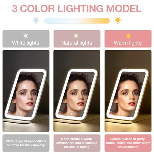 Kintion LED Travel Makeup Mirror, 60 Lights, 3-Color Dimmable