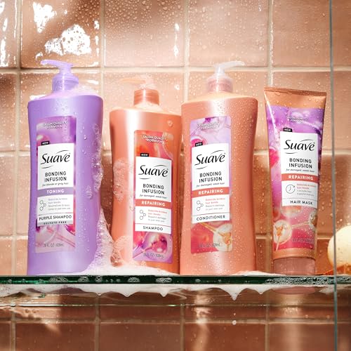 Suave Bonding Infusion Repairing Shampoo, pH Balanced, Infused with Amino Acids and Citric Acid, for Weak or Damaged Hair, 28oz Pump, 4 Pack